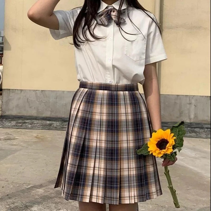 ZOKI Plaid Pleated Mini Skirt – Bow Knot High Waist Preppy Style | Harajuku Aesthetic Women's A-Line Dance Skirt | S-XXL