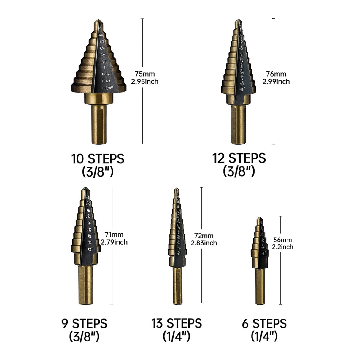 HSS Cobalt Step Drill Bit Set, 50 Sizes with Aluminium Case