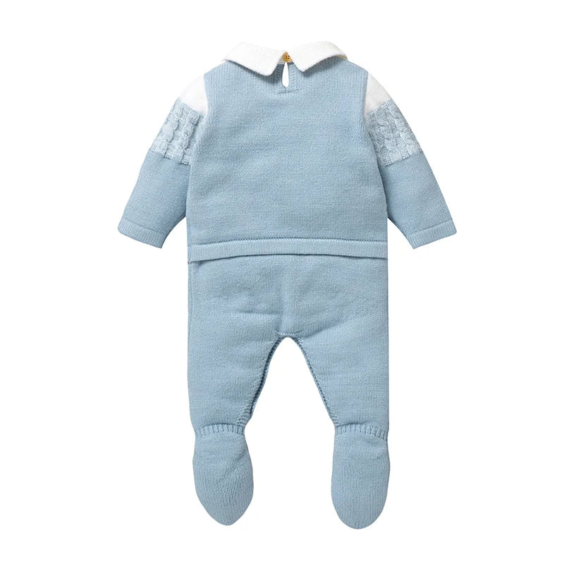 Baby Boy Knit Collar Romper 0-18M - Long Sleeve Winter Bodysuit - photo 2