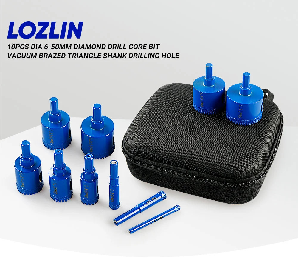 10 Pc Diamond Core Drill Bit Set 6-50mm, Vacuum Brazed Hole Saw