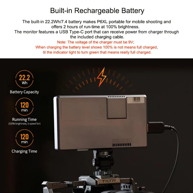FEELWORLD P6XL 6-inch Camera Field Monitor Aluminum Case Built in Battery 4K HDMI High Brightness 1200nit