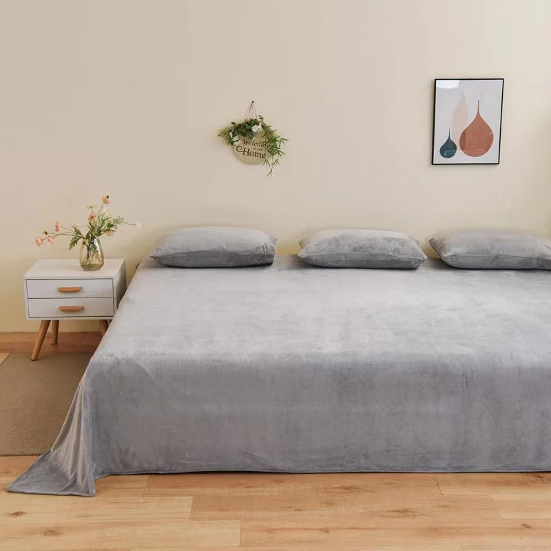 Winter Warm Thick Plush Velvet Flat Sheet Solid Color Large Size Soft Flannel Bed Sheet 350x245cm Not Including Pillowcase