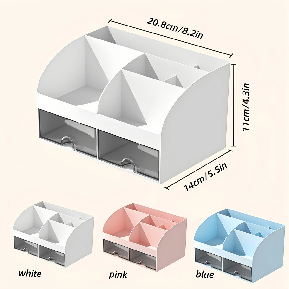 Desktop organizer with 6 compartments and 2 drawers, desktop organizer, drawer organizer, plastic cosmetic organizer