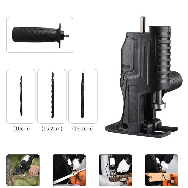 MMAlto Portable Reciprocating Saw Drill Adapter – Converts Drill to Reciprocating Saw | 3 Saw Blades Included | Wood & Metal Cutting | DIY Tool