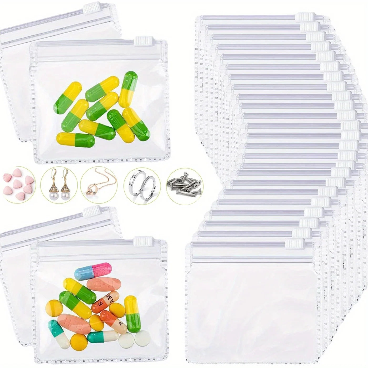 Jewelry Storage Bag Pill Pouch Bags Zippered Pill Pouch Reusable Clear Pill Bags Self Sealing Travel Medicine Organizer Storage