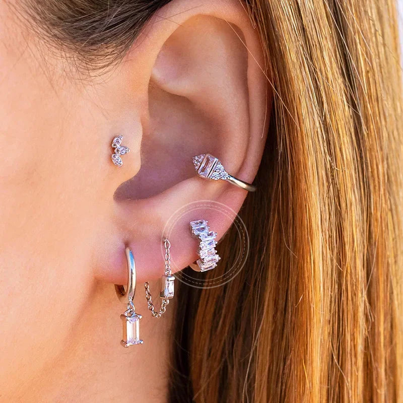925 Sterling Silver Tassel Hoop Earrings for Women - White Zircon