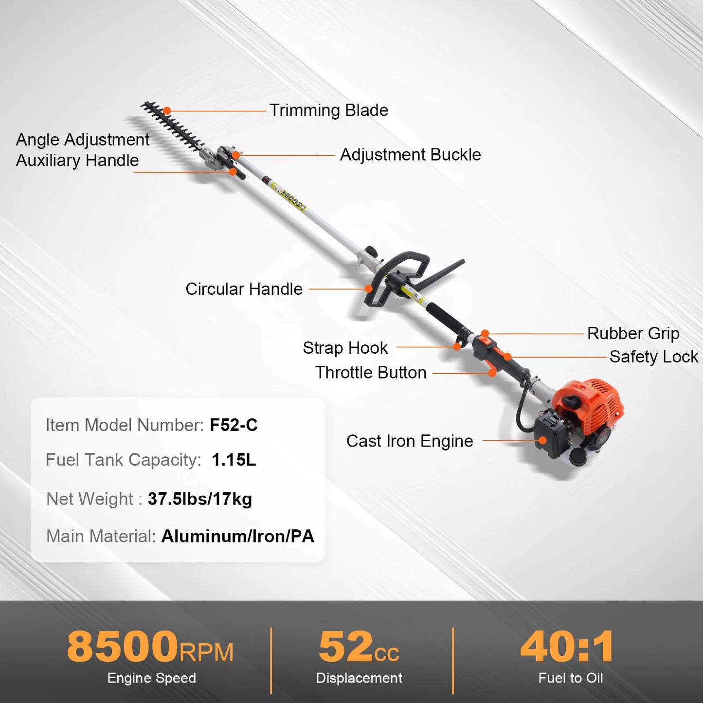 SucceBuy 52cc 6-in-1 Gas Multi-Tool – Hedge Trimmer, Brush Cutter, String Trimmer, Edger & Pole Chainsaw