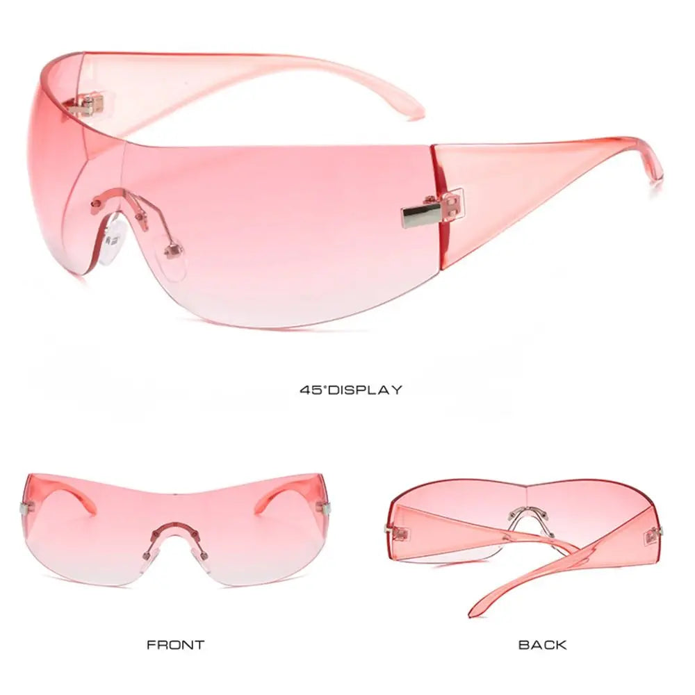 Trendy Y2K Sunglasses for Women  Men Rimless Wrap-Around Sunglasses Futuristic One Piece Shades Fashion Hip Hop Sun Glasses