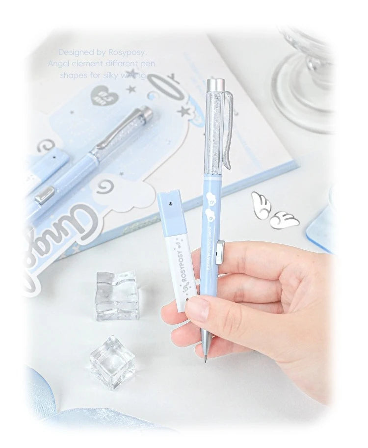 Angel Automatic Pencil Set 0.5HB Glitter Crystal Mechanical Pencil Push Button Cute Student Writing Tools Kawaii School Supplies