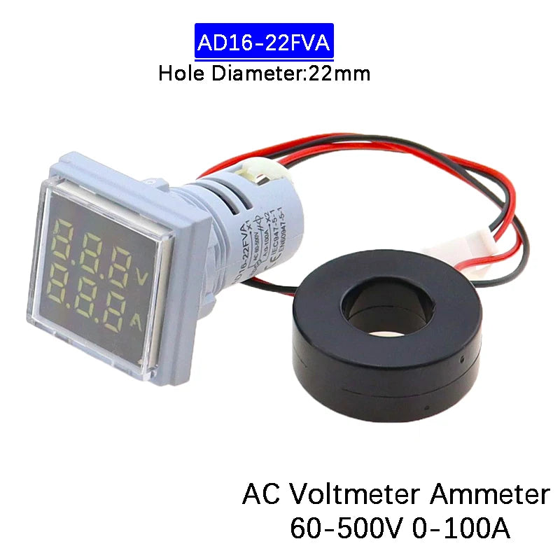 110V 220V AC Digital Voltmeter Ammeter 50-500V 0-100A Square Round Voltage Current Meter Car Volt Tester Test Gauge Amp Detector