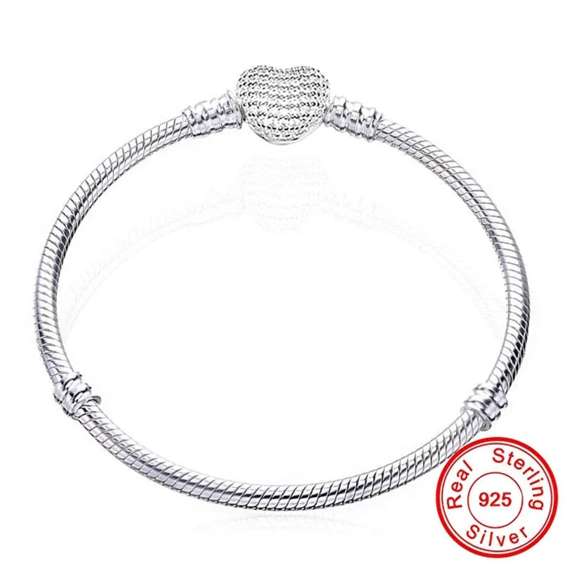 925 Sterling Silver Zircon Charm Bracelet – Snake Chain Bangle for Women | 5 Styles, 16–23cm
