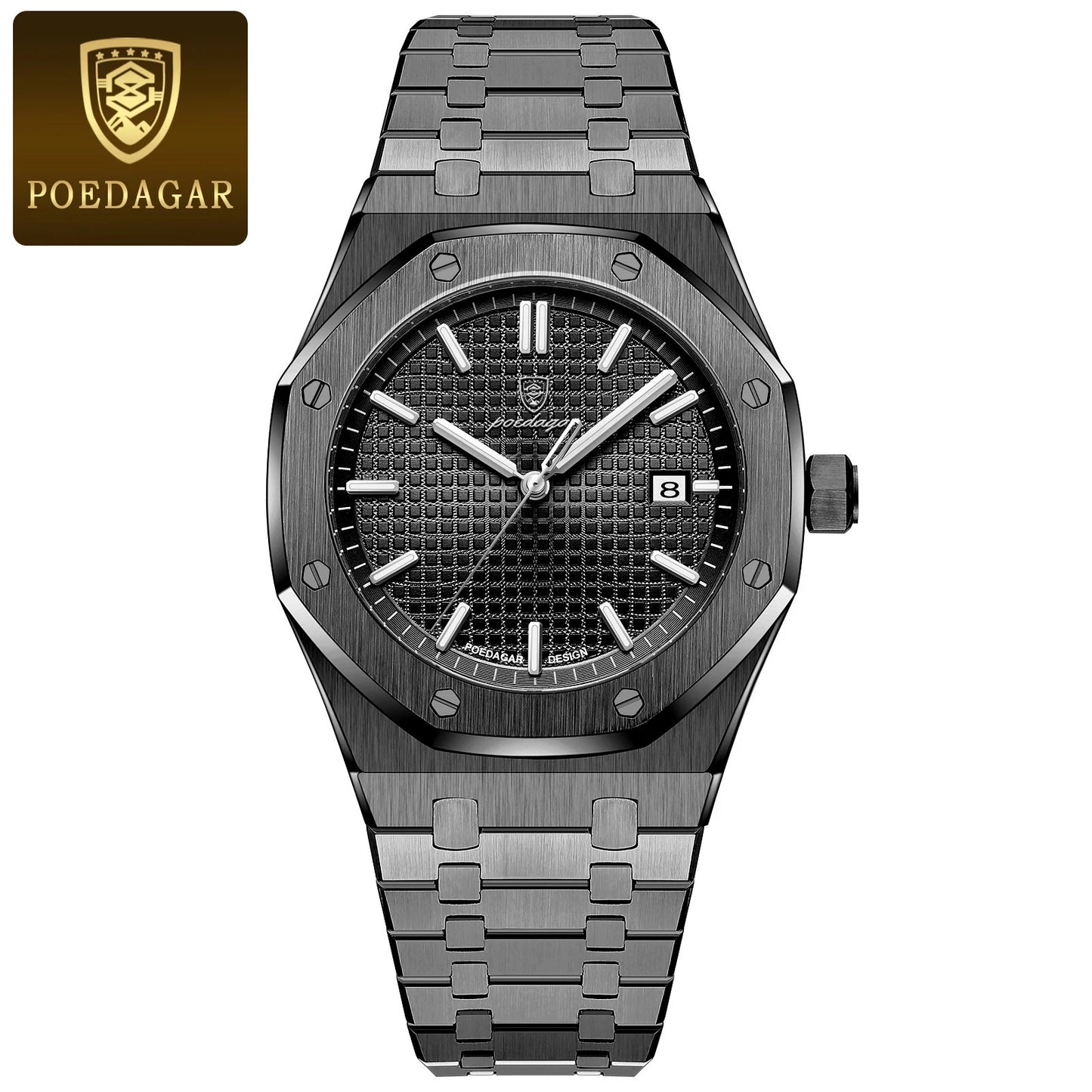 POEDAGAR Men's Quartz Watch — Stainless Steel, Luminous Dial