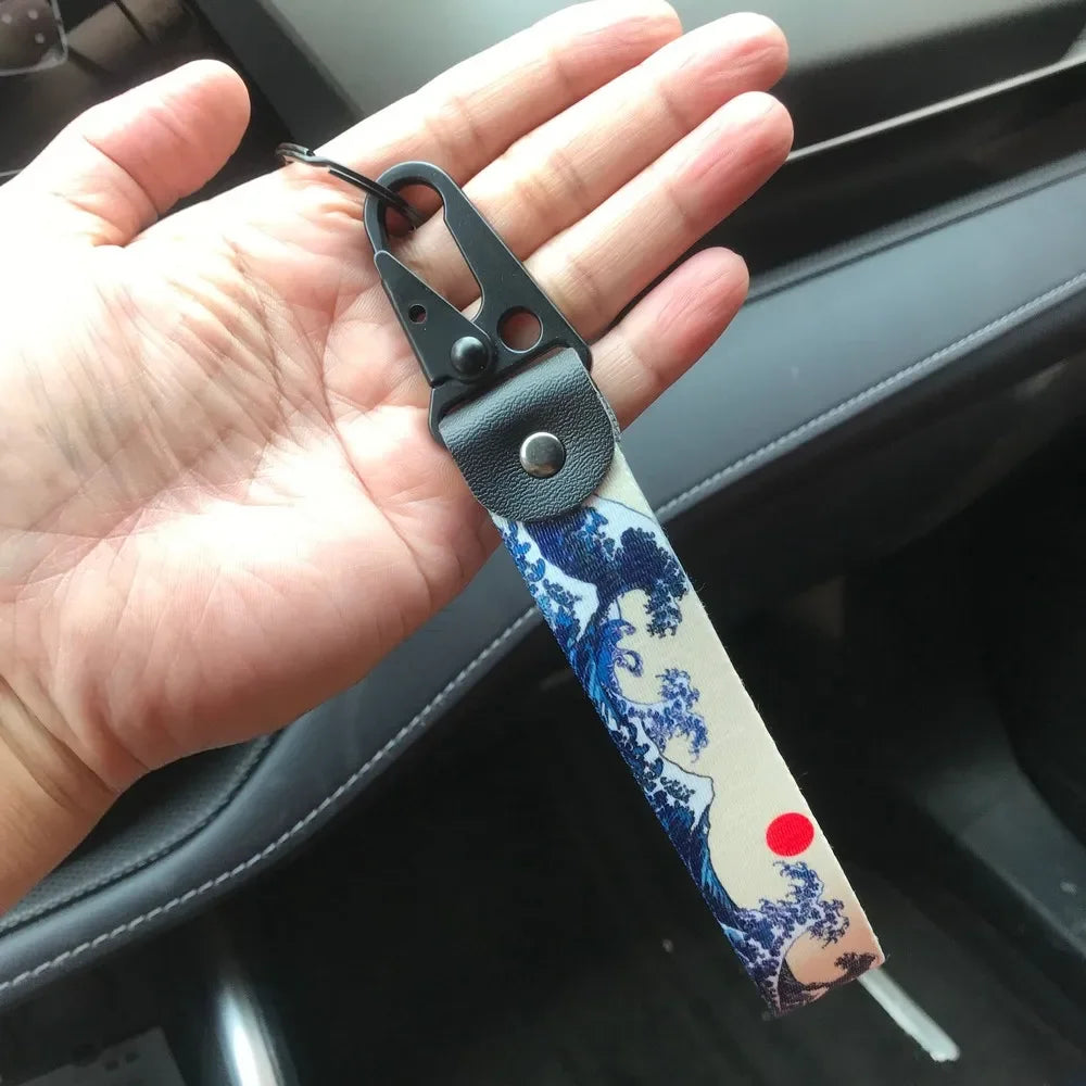 Hokkaido Waves Series Keychain Nylon Thermal Transfer Key Ring Strap Lanyard Jdm Modified for Honda Toyota Moto Auto Accessories