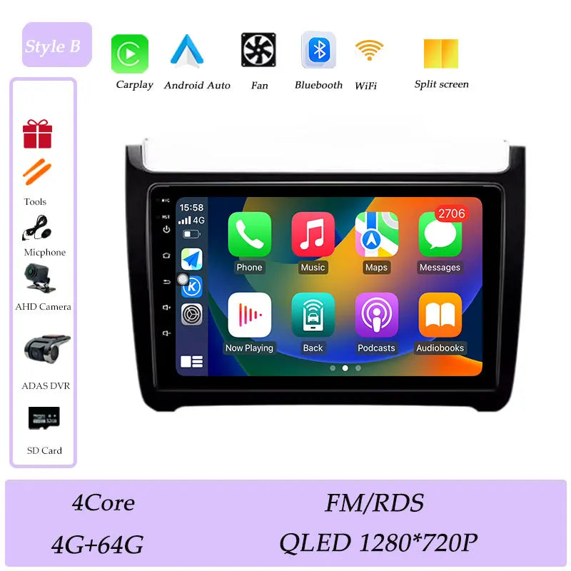 Car Stereo with Apple CarPlay & Android Auto, Compatible with VW Polo 5 (2011-2016)