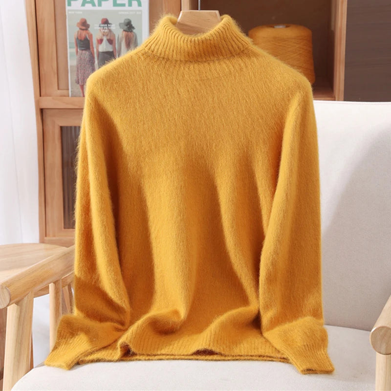Women's High Collar Knit Sweater, Thick Pullover