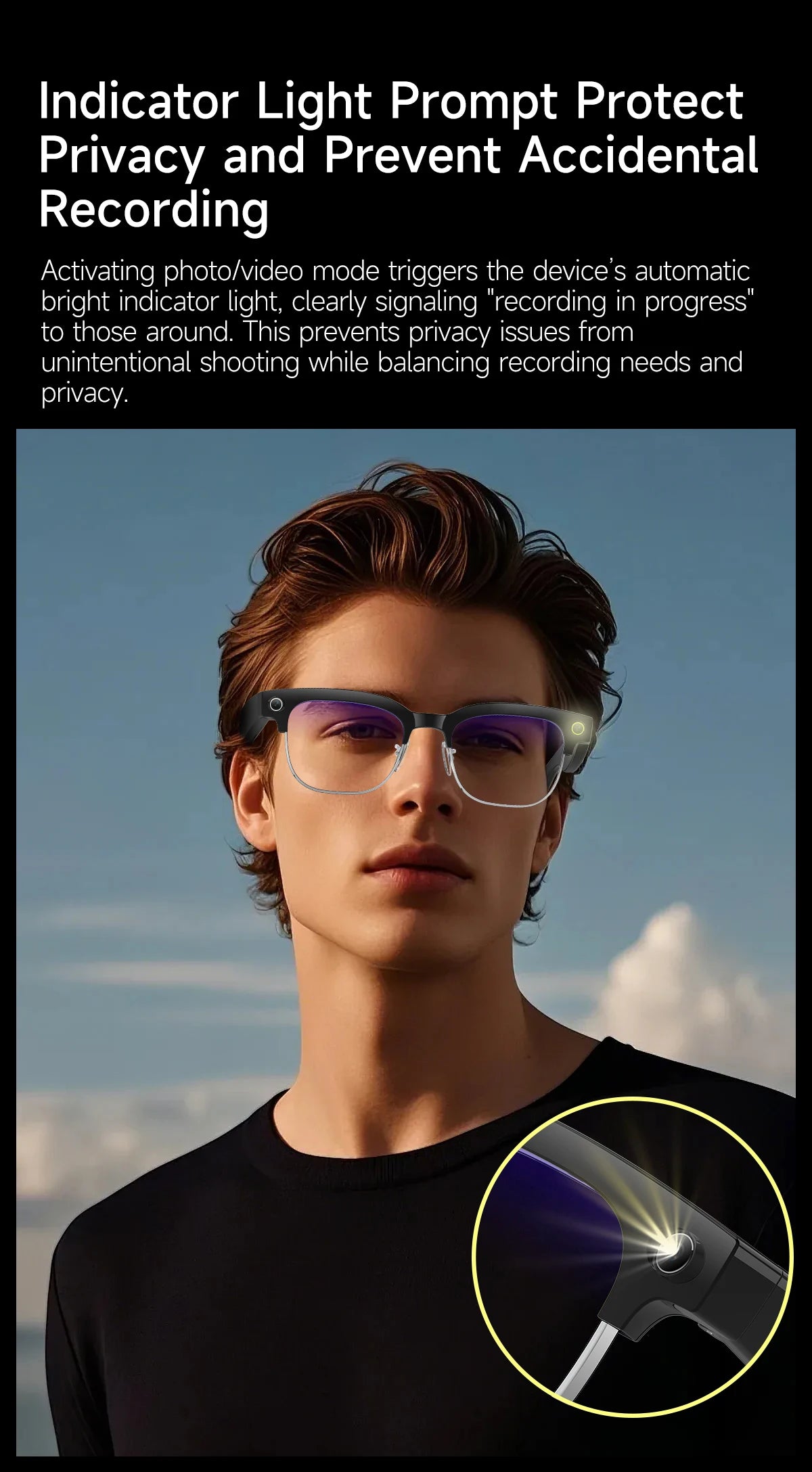 GUHUAVMI W630 AI Smart Glasses – 800MP Dual Camera, 4K Video, BT 5.3, AI ChatGPT, Voice Translation & Blue Light Blocking