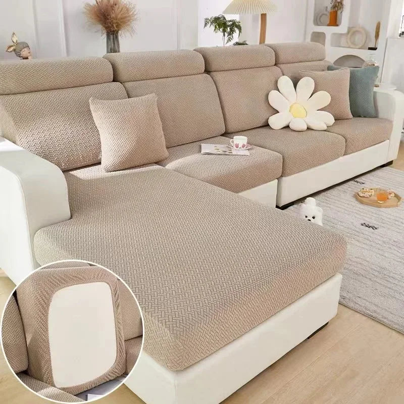 Jacquard Sofa Cushion Cover Protector Solid Color Stretch Removable Sofa Seat Slipcover for Bedroom Office Living Room Home