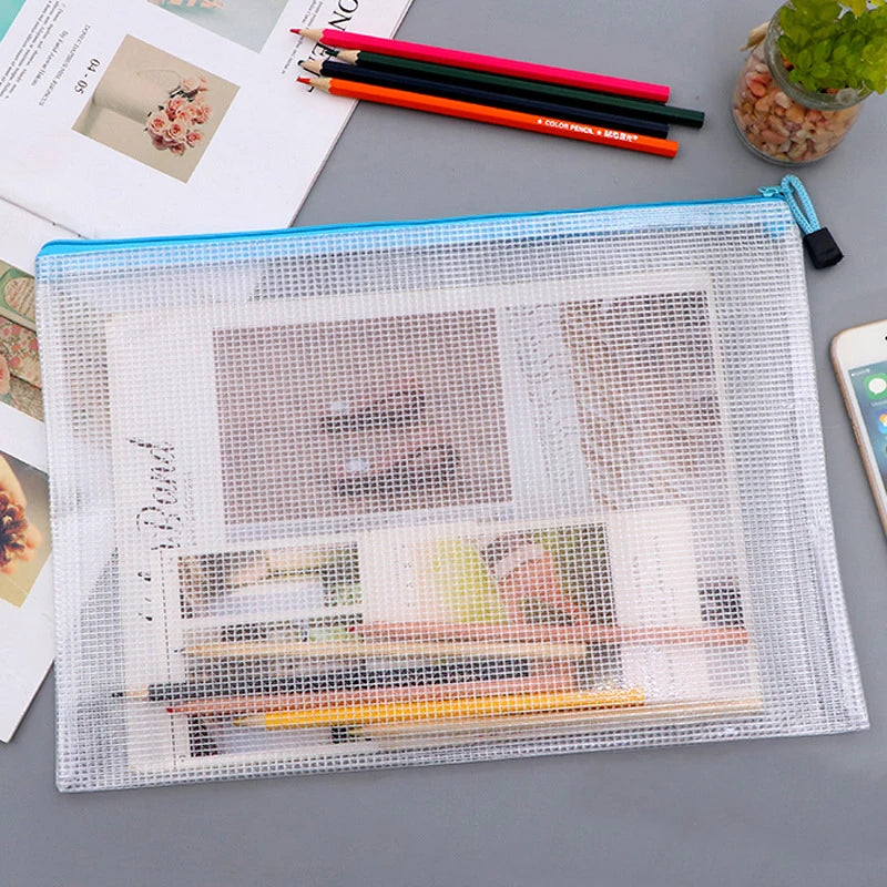 A3 A4 A5 Plastic Folder File Envelope Poly Stationery Storage Waterproof Zipper PVC Organizer Bag Document Paper Office