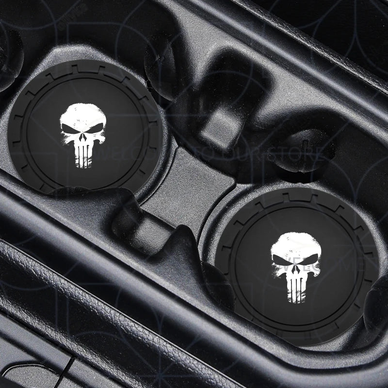 Skull Logo Cup Holder Coasters (2-Pack) - Jeep Wrangler, Dodge Challenger & RAM