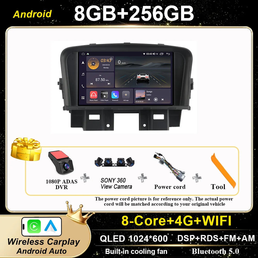 Android Car Stereo for Chevrolet Cruze (2008–2014) — CarPlay, Android Auto, GPS, WiFi, Touchscreen