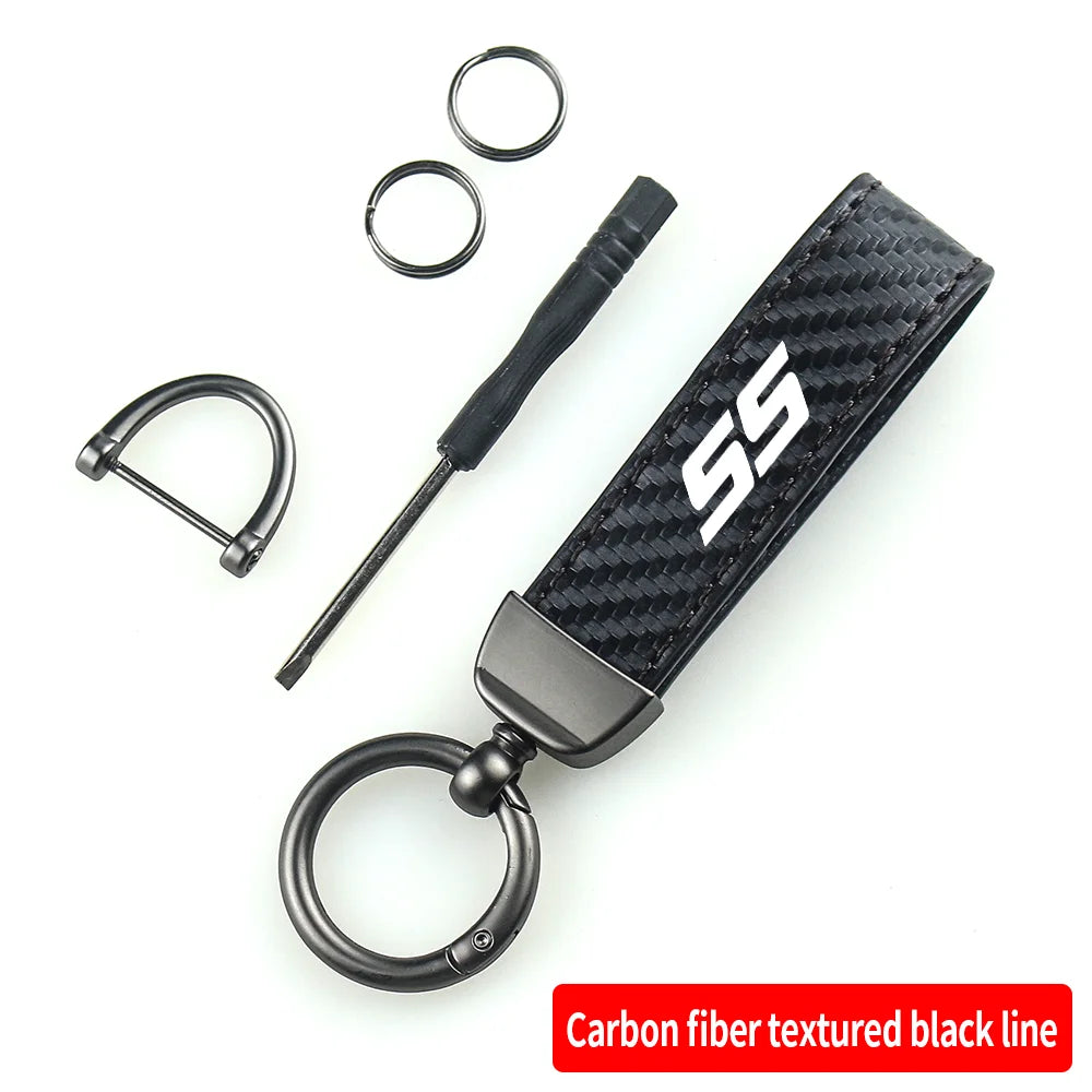 Carbon Fiber Leather Car Keychain Key Chain Pendant Keyring Horseshoe Buckle for SILVERADO SONIC SPARK SS Auto Accessories