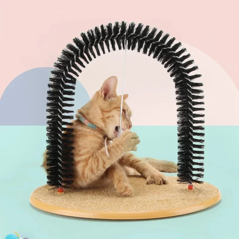 Cat Toy Arch Self Groome Pamper Feline with A Massage Grooming Rubbing Brush with Scratching Pad Toy for Cats Interactive Toys
