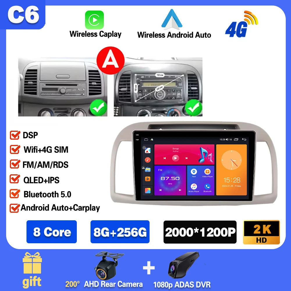 Android 15 For Nissan March Micra K12 2002 -2010 Car Radio Stereo Multimedia WIFI Wireless Carplay Android Auto Navigation 4G BT
