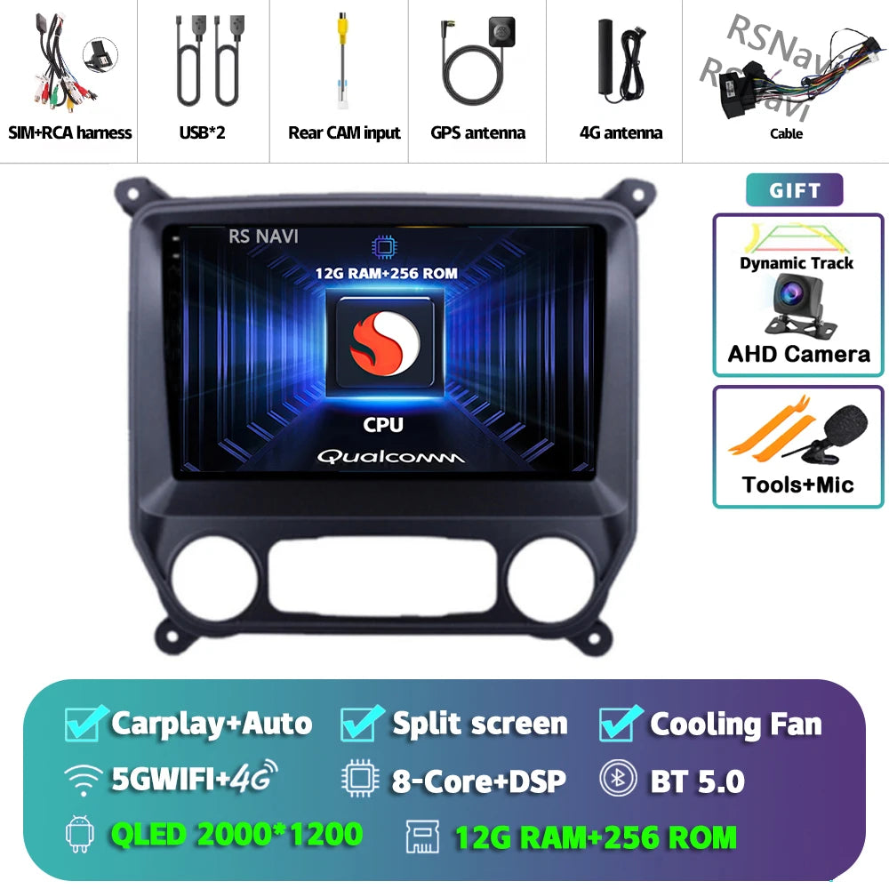 Android 16 Carplay Auto Car Radio Multimedia Player For Chevrolet Silverado 3 GMTK2 2013 - 2019 E53 X5 M5 Wireless BT Snapdragon