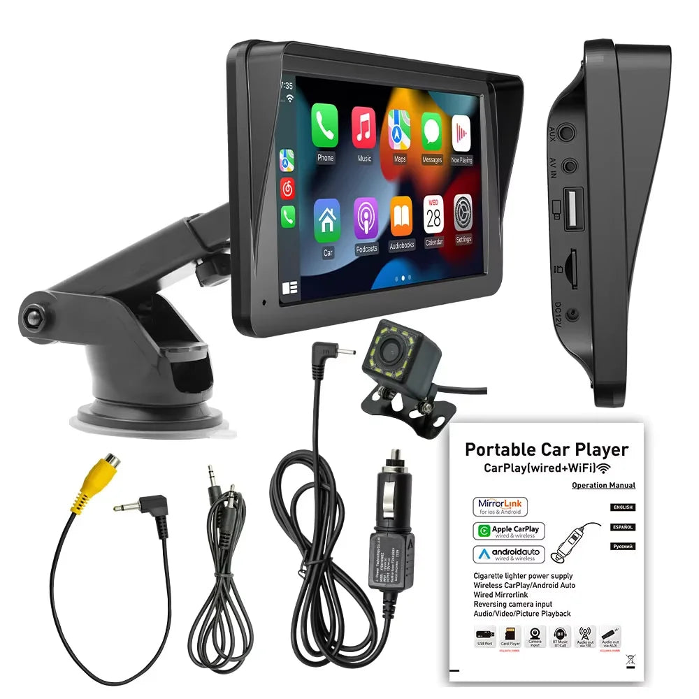 BQCC 7" Portable Car Stereo — Wireless CarPlay & Android Auto Touchscreen, Universal Fit