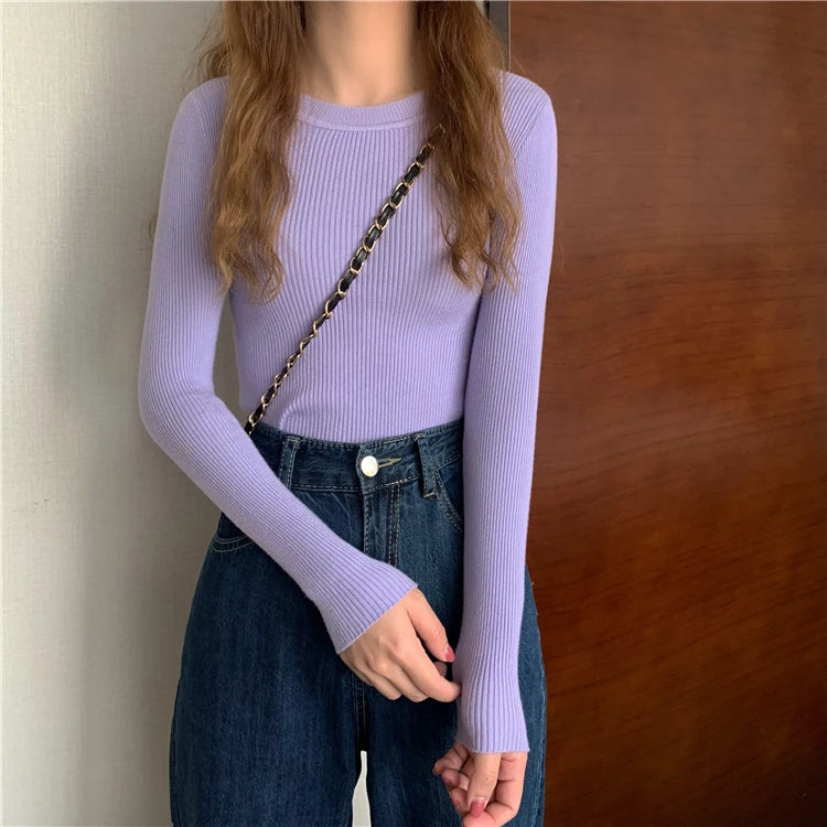 Women's Basic Knit Pullover — Stretch Crew Neck Jumper