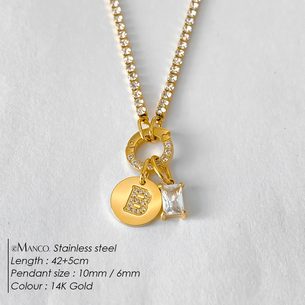 Gold-Plated Initial Letter Necklace – Zircon A-Z Pendant