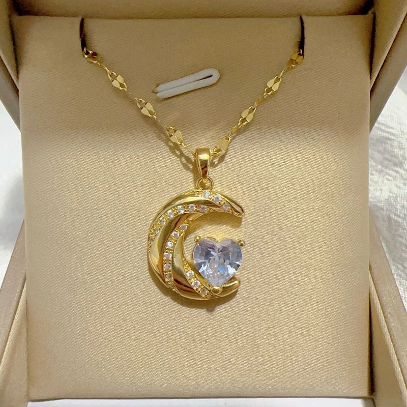 Heart Pendant Necklace for Women – Rhinestone Hollow Design, Mood Tracker, Mother's Day & Best Friend Gift