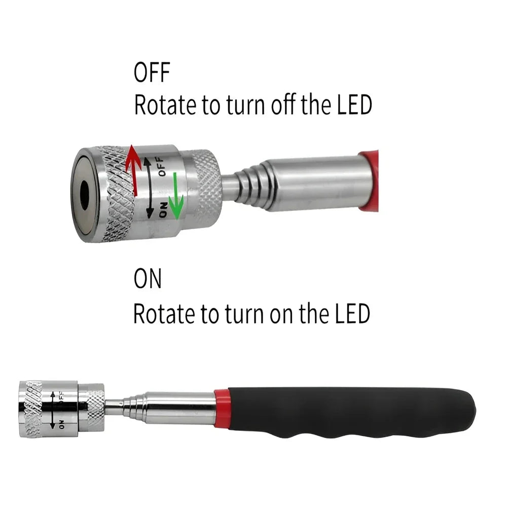 Telescopic Magnetic Pen Extendable Pickup Rod Stick with Light Mini Portable Magnet Pick Up Tool for Picking Up Screws Nut Bol