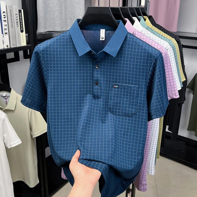 Men's Single-Buckle Lapel Shirt - Silky Stretch, Sweat-Proof