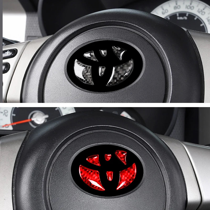 Carbon Fiber Car Steering Wheel Emblem Badge Sticker Glue Trim Decals For Toyota Corolla Rav4 CHR Auris Camry Prius Yaris