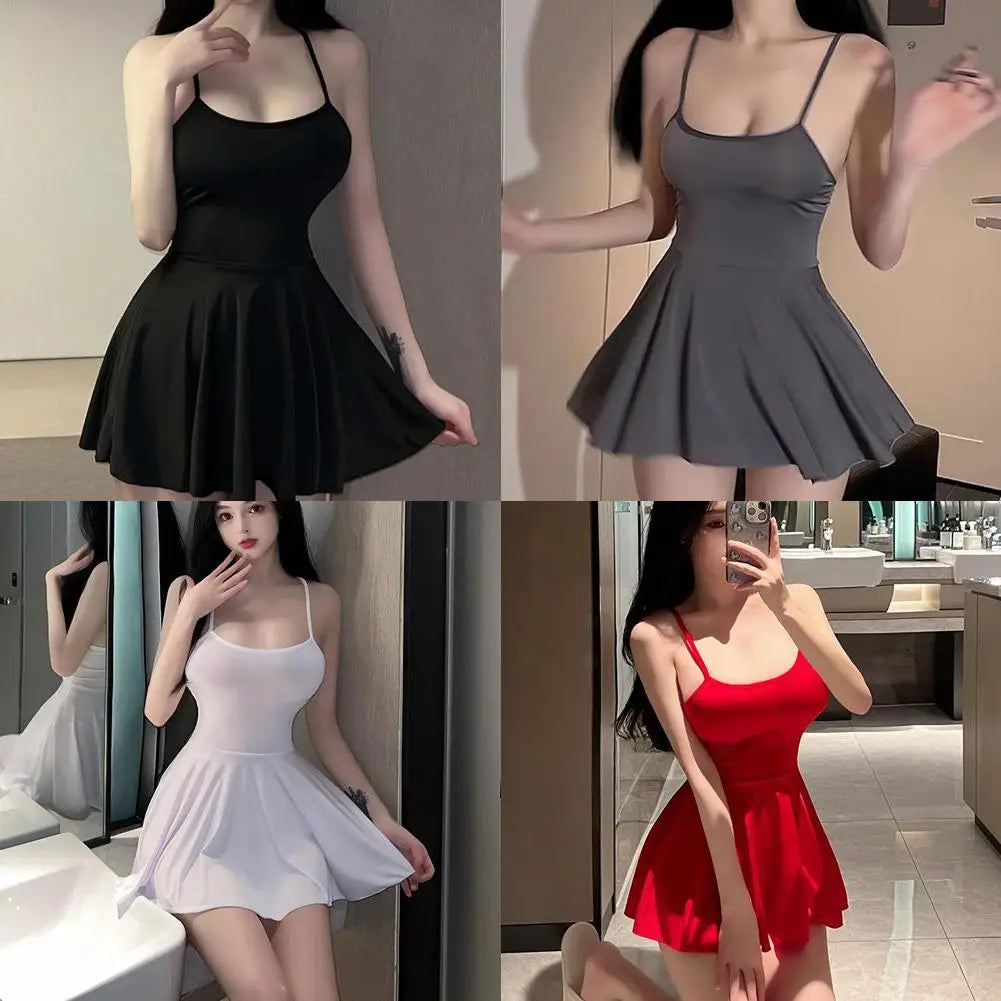 Women's Pleated Micro Mini Dress – Backless Ruffled Bandage Slip Night Club Dress | Black, Gray, White, Red