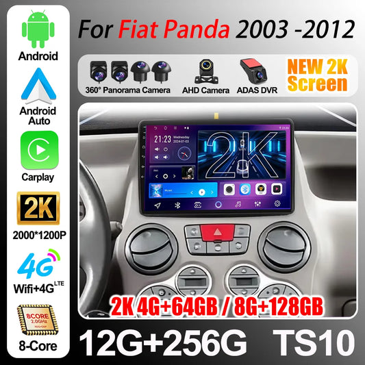 Car Stereo with Apple CarPlay & Android Auto, Compatible with Fiat Panda 169 (2003-2012)