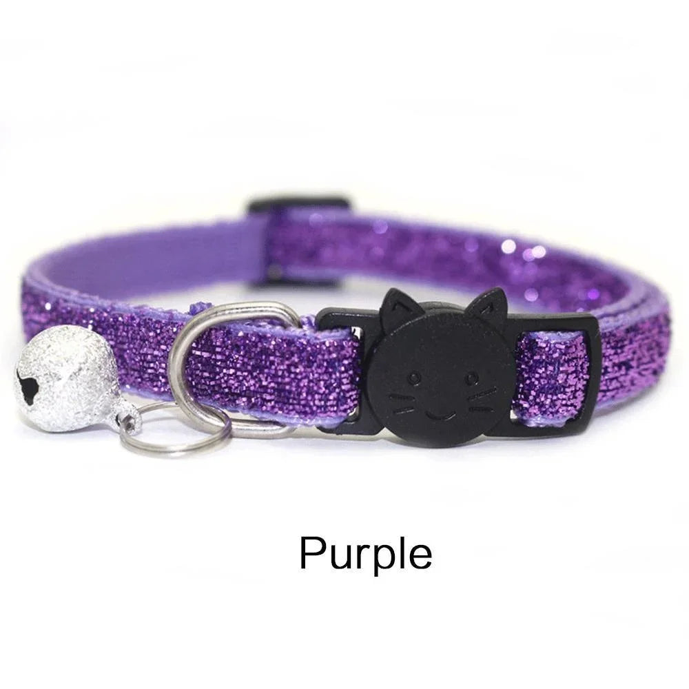 Glitter Velvet Cat Collar with Bell - Cat Face Safety Buckle – photo 10