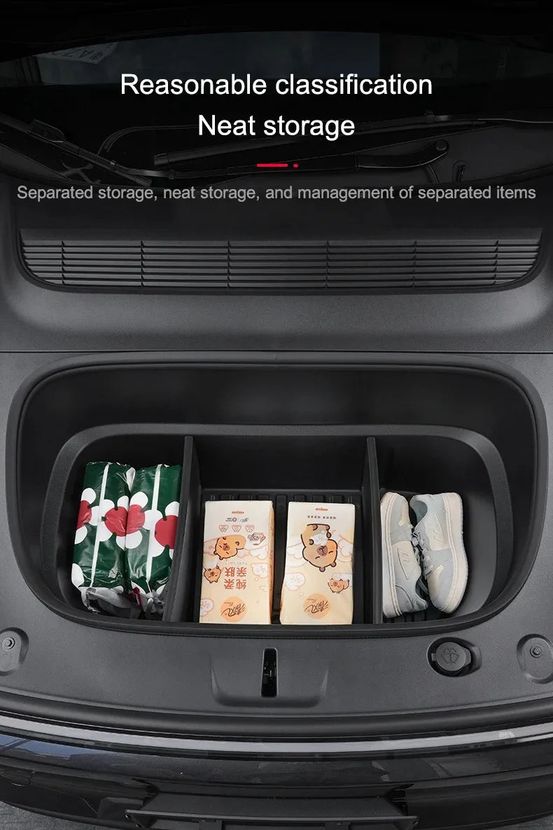 For Tesla Model Y 2026 Juniper TPE Front Trunk Cargo Liner Tray Mat Frunk Layered Partition Plate Organizer Divider Baffle Board