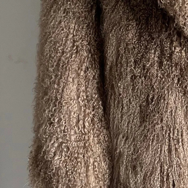 Women's Mongolian Sheep Fur Jacket, Round Neck