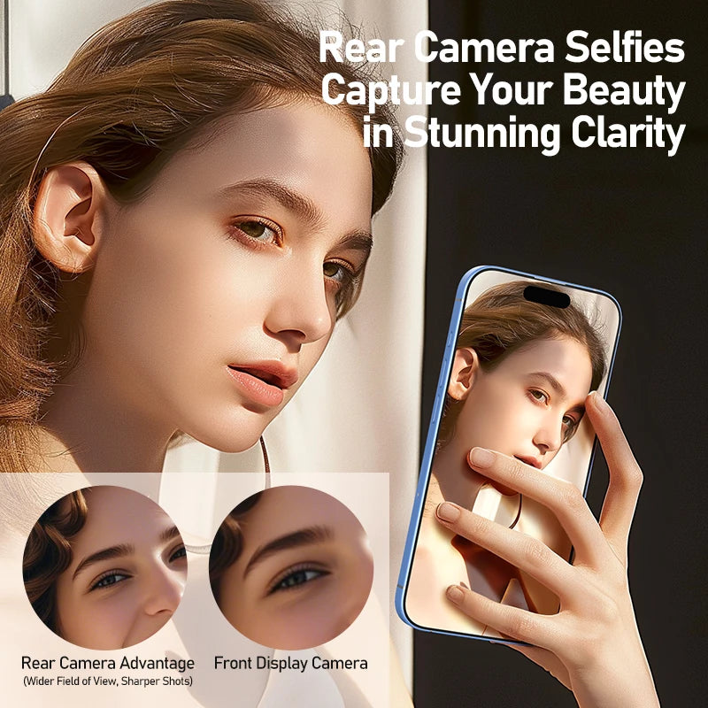 Smartphone Rear Camera Selfie Display Screen Wireless Wi-Fi Mirroring Magnetic Attachment for iOS Android Harmony OS
