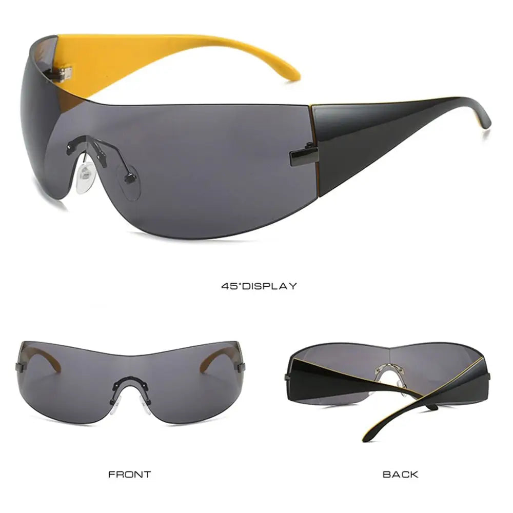 Trendy Y2K Sunglasses for Women  Men Rimless Wrap-Around Sunglasses Futuristic One Piece Shades Fashion Hip Hop Sun Glasses