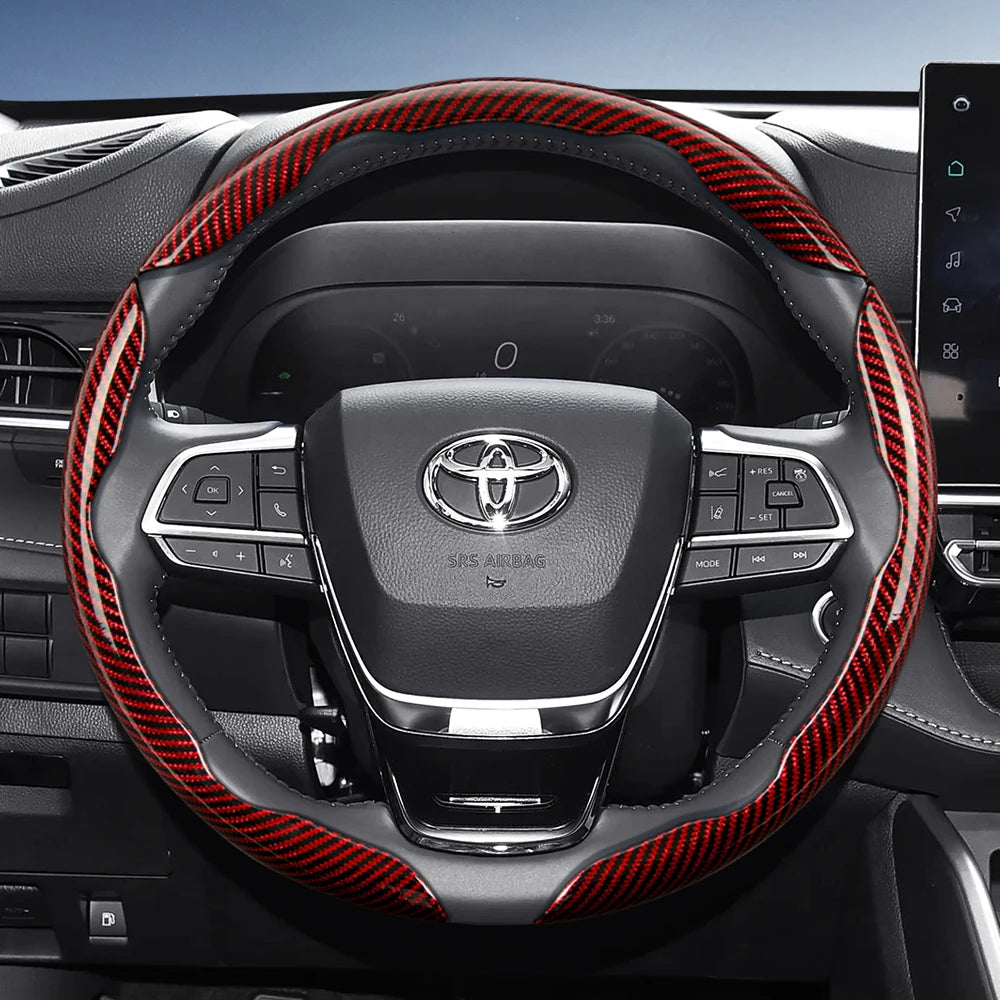 Suitable for Toyota Carbon Fiber Texture Steering Wheel Cover with Segmented Quick-Release Design, Durable, for Rav4, Hilux, Camry, Yaris, Corolla Cross, Kluger, Grand Highlander, Tacoma, Tundra, Sequoia, 4Runner, C-Hr