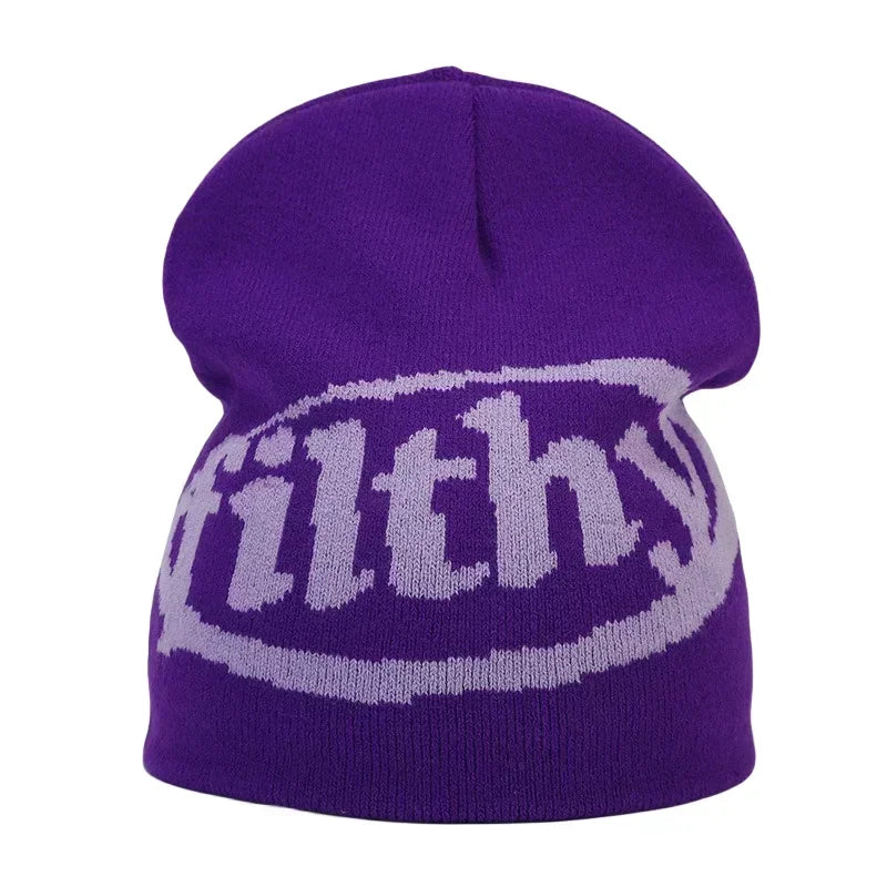 Y2K Letter Knit Beanie, Warm Ski Hat