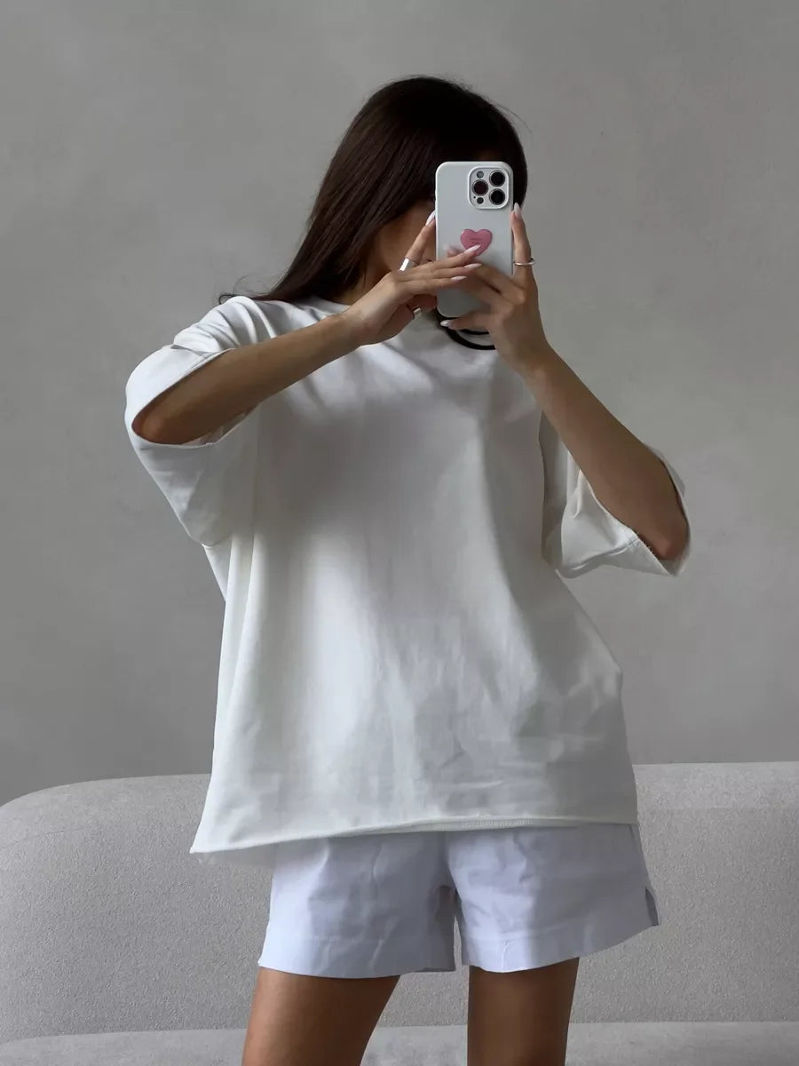 Hirsionsan Summer Casual Oversized T-shirts Women 100% Cotton Pink Loose Tees 2026 New Cusual Solid O Neck Female Aesthetic Tops