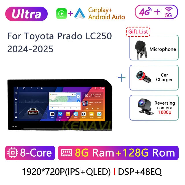 12.3" Car Stereo with Apple CarPlay & Android Auto, Compatible with Toyota Prado LC250 (2024-2025)