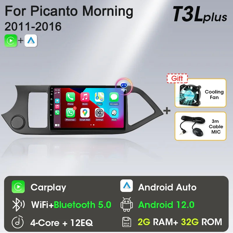 2-DIN Android Car Stereo for Kia Picanto / Morning (2011–2016) — CarPlay, Android Auto, GPS Navigation