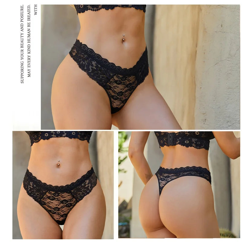 3-Pack Floral Lace Thongs – Soft Low-Rise Seamless Panties