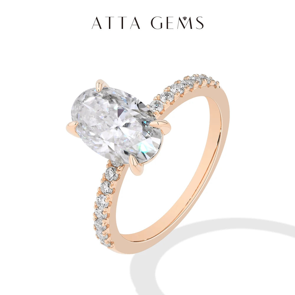 ATTAGEMS Oval Cut 3.0CT All Moissanite Rings forWomen 925 Sterling Silver Gold Plated Engagement Ring Fine Jewelry Drop Shipping