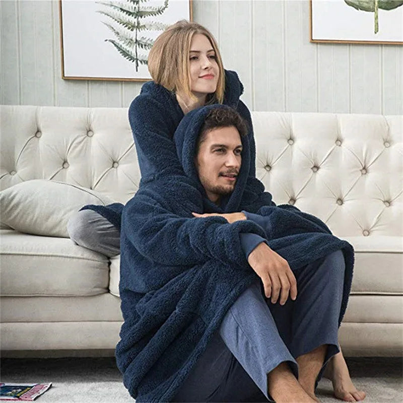 Women's Double-Sided Fleece Hoodie Blanket, Oversized